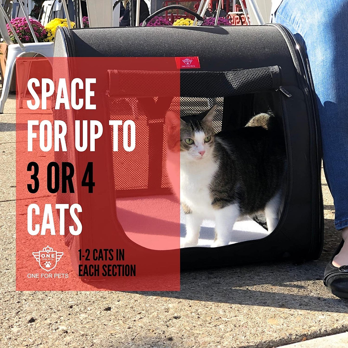 Portable 2-In-1 Double Pet Kennel/Shelter, Fabric, Black 20"X20"X39" - Car Seat-Belt Fixture Included