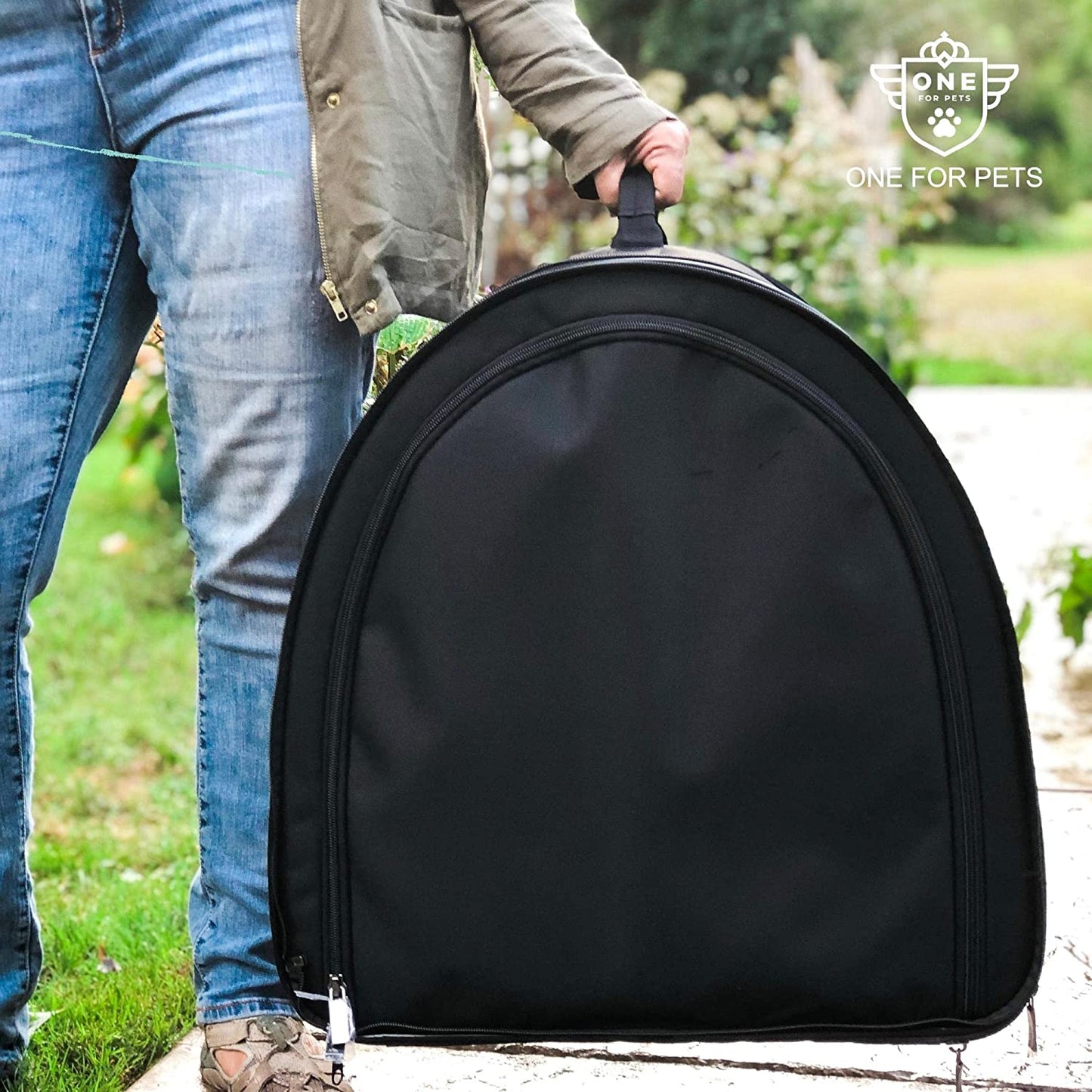 Portable 2-In-1 Double Pet Kennel/Shelter, Fabric, Black 20"X20"X39" - Car Seat-Belt Fixture Included