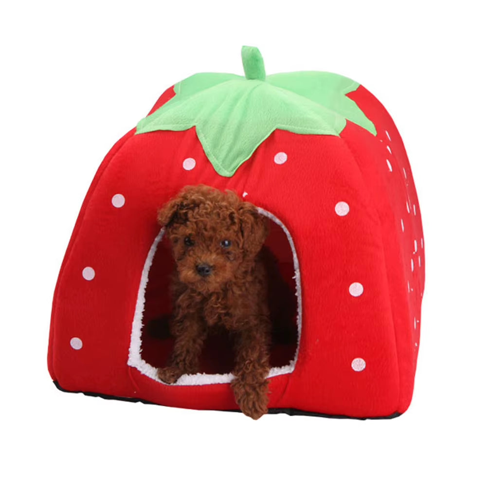 Soft Strawberry Pet Dog Cat House Kennel Doggy Fashion Cushion Basket Pet Tent Dog House Small Dogs Kitten Bed Cat House