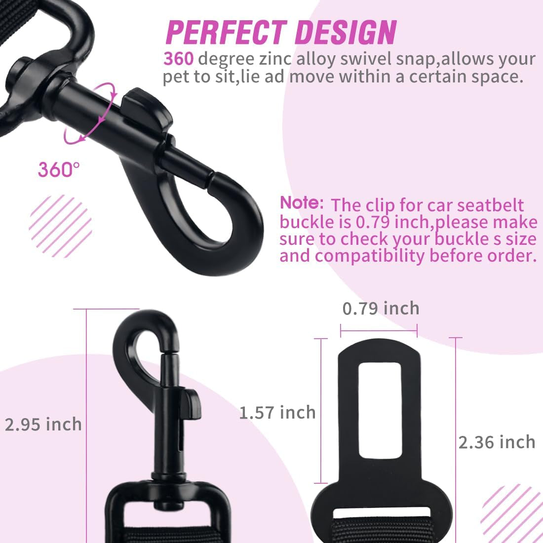 Dog Seat Belt,3 Piece Set Retractable Dog Car Harness Adjustable Dog Seat Belt for Vehicle Nylon Pet Safety Seat Belts Heavy Duty & Elastic