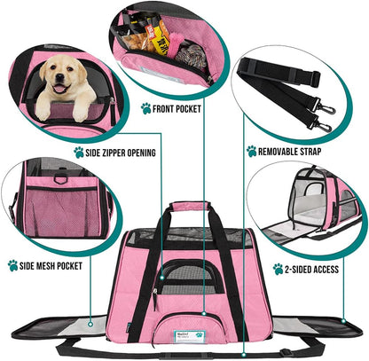 Premium Airline Approved Soft-Sided Pet Travel Carrier | Ideal for Small - Medium Sized Cats, Dogs, and Pets | Ventilated, Comfortable Design with Safety Features (Small, Pink)