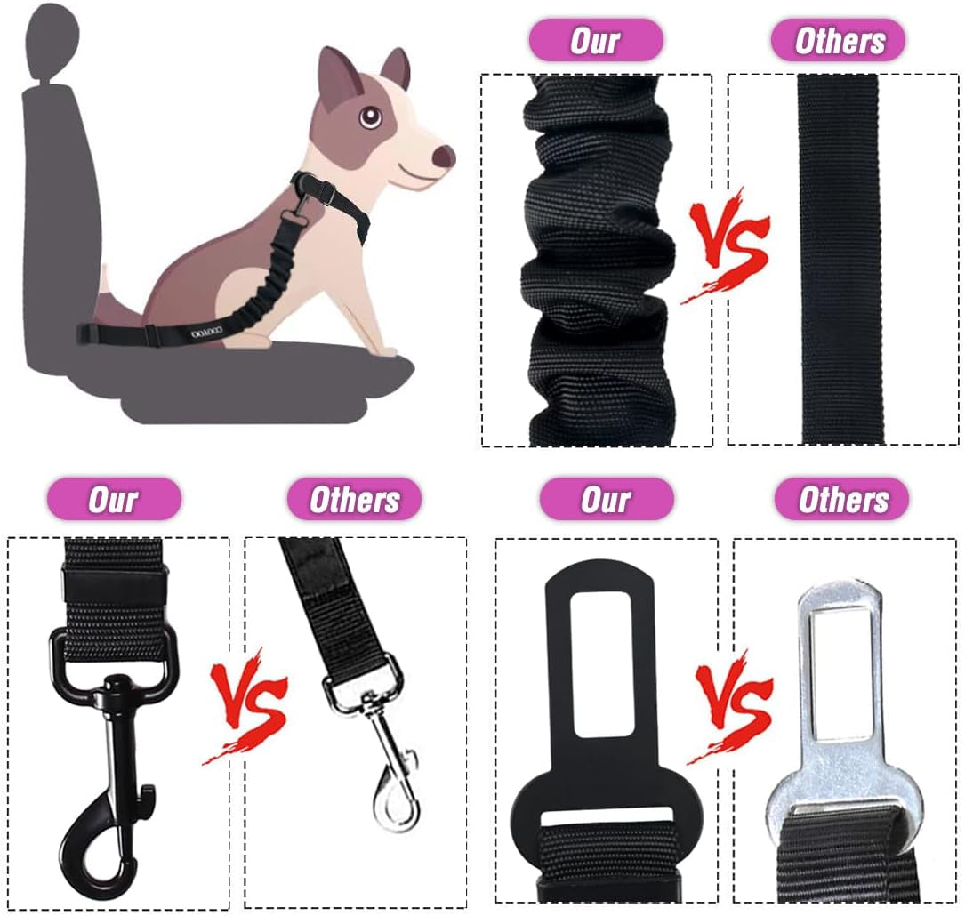 Dog Seat Belt,3 Piece Set Retractable Dog Car Harness Adjustable Dog Seat Belt for Vehicle Nylon Pet Safety Seat Belts Heavy Duty & Elastic