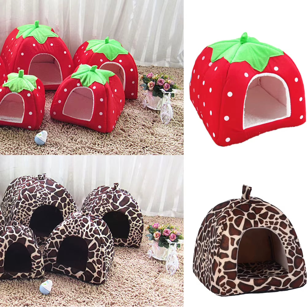 Soft Strawberry Pet Dog Cat House Kennel Doggy Fashion Cushion Basket Pet Tent Dog House Small Dogs Kitten Bed Cat House