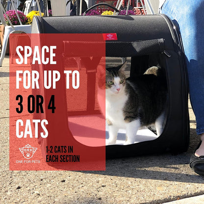 Portable 2-In-1 Double Pet Kennel/Shelter, Fabric, Black 20"X20"X39" - Car Seat-Belt Fixture Included