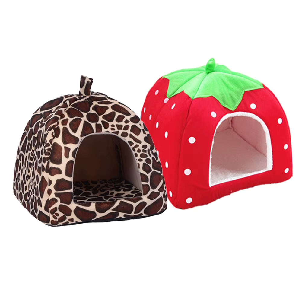 Soft Strawberry Pet Dog Cat House Kennel Doggy Fashion Cushion Basket Pet Tent Dog House Small Dogs Kitten Bed Cat House