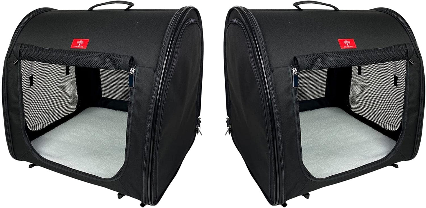 Portable 2-In-1 Double Pet Kennel/Shelter, Fabric, Black 20"X20"X39" - Car Seat-Belt Fixture Included