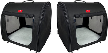 Portable 2-In-1 Double Pet Kennel/Shelter, Fabric, Black 20"X20"X39" - Car Seat-Belt Fixture Included