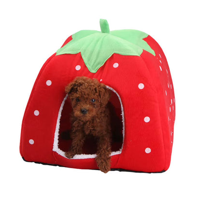 Soft Strawberry Pet Dog Cat House Kennel Doggy Fashion Cushion Basket Pet Tent Dog House Small Dogs Kitten Bed Cat House